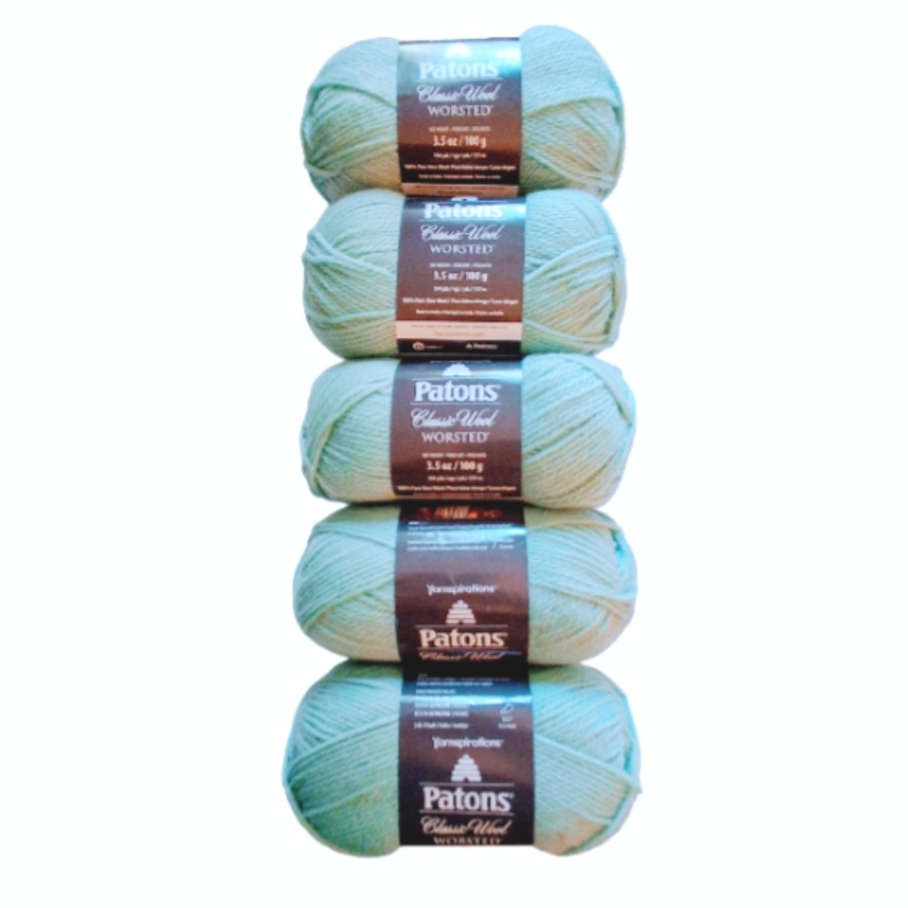 Patons Classic Wool Worsted Yarn, Misty Green, 5 Skeins